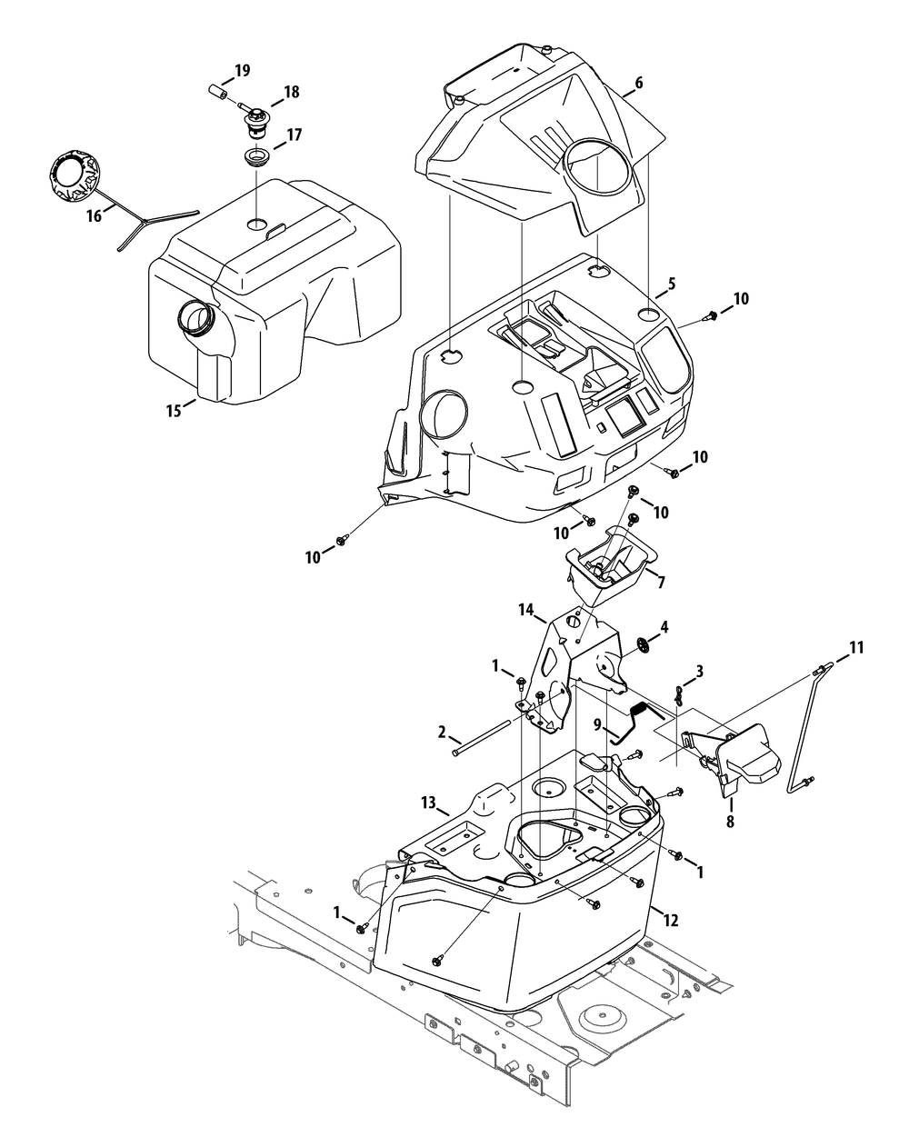 Fuel Tank And Dash Diagram and Parts List for XT2-LX42KH (13APA1CS010-13WPA1CS010)(2015) Cub Cadet Lawn Tractor